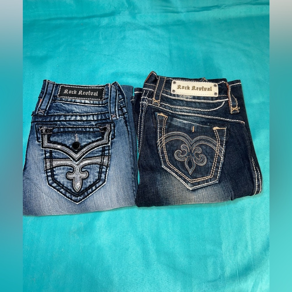 Rock Revival Women's Boot Cut Jeans - Blue and Dark Blue